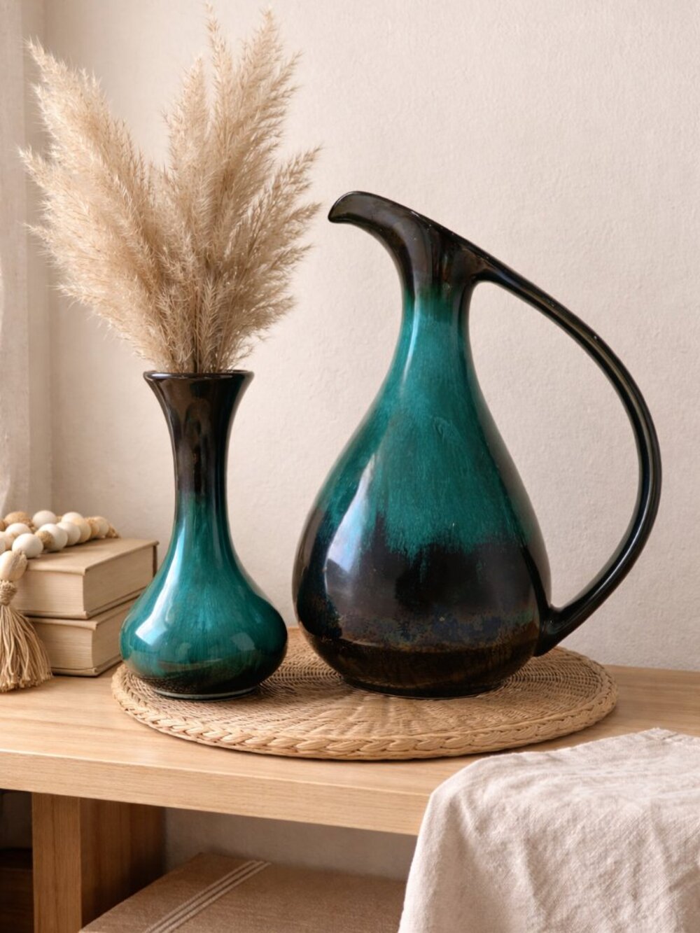 Vintage Blue Mountain Pottery Pitcher & Vase Set | Teal Green Drip Glaze Canada